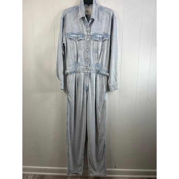 7 FOR ALL MANKIND DENIM LUSTRE BALLOON SLEEVE JUMPSUIT.  Size Small. NWOT - Picture 3 of 11